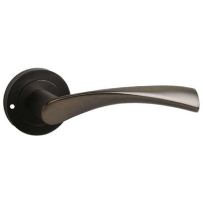 Push Button Privacy Twirl Lever Handle with Bullet Privacy Latch - Gun Metal Finish for Bathroom & Toilet Doors