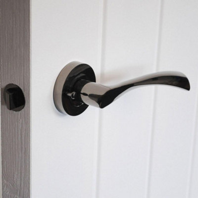 Push Button Privacy Twirl Lever Handle with Bullet Privacy Latch - Polished Black Nickel Finish for Bathroom & Toilet Doors