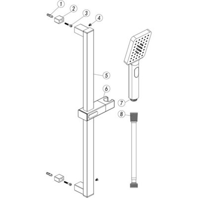 Push Button Shower Kit, Chrome 3 Mode Handset, 800mm Slider Rail, 1.5m ...