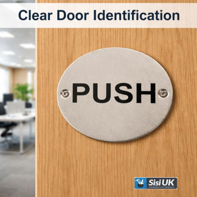 Push Door Sign 76mm Satin Aluminium Door Plaque Brushed Metal Disc for ...