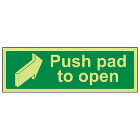 Push Pad To Open Door Safety Sign - Glow in the Dark - 300x100mm (x3)