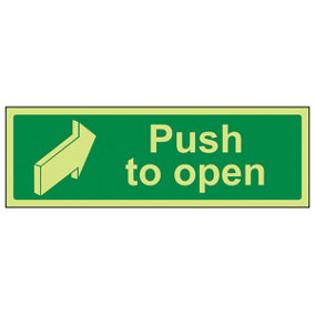 Push To Open Door Safety Sign - Glow in the Dark - 300x100mm (x3)
