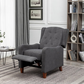 Pushback Recliner Chair Wing Back Soft Padded Reclining Armchair Sofa - Grey Linen