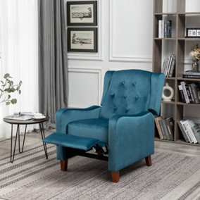 Pushback Recliner Chair Wingback Soft Padded Reclining Armchair Sofa - Blue Velvet
