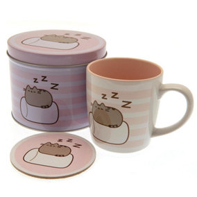 Pusheen Mug and Coaster Set Pink/White/Brown (One Size)