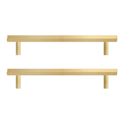 Pushka Home Set of 2 Solid Brass Slim Hexagonal Cabinet Bar Handle 224m - Gold