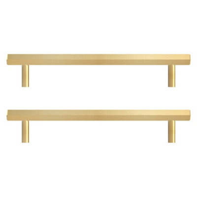 Pushka Home Set of 2 Solid Brass Slim Hexagonal Cabinet Bar Handle 384m - Gold