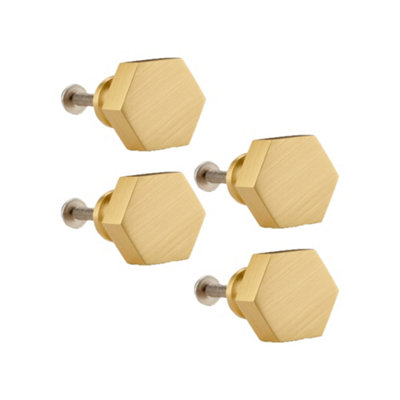 Pushka Home Set of 4 Small Solid Brass Hexagon Door Knob - Gold
