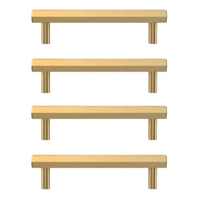 Pushka Home Set of 4 Solid Brass Hexagon Bar Handle 160mm - Brushed Gold Finish