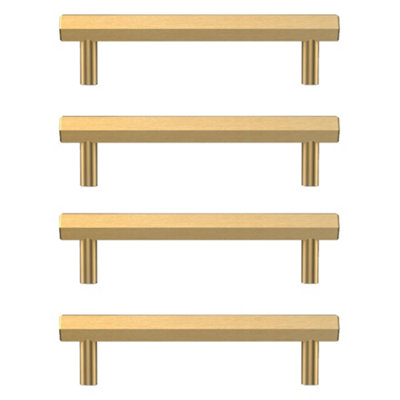 Pushka Home Set of 4 Solid Brass Hexagon Bar Handle 224mm - Brushed Gold Finish
