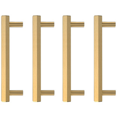 Pushka Home Set of 4 Solid Brass Hexagon Bar Handle 384mm - Brushed Gold Finish