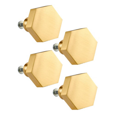 Pushka Home Set of 4 Solid Brass Hexagon Door Knob - Gold