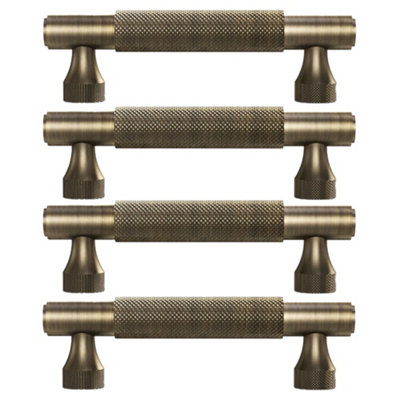 Pushka Home Set of 4 Solid Brass Knurled Bar Handle 320mm - Antique Gold