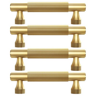 Pushka Home Set of 4 Solid Brass Knurled Bar Handle 320mm - Gold