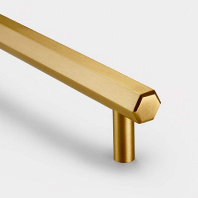 Pushka Home Solid Brass Hexagon Bar Handle 224mm - Brushed Gold Finish