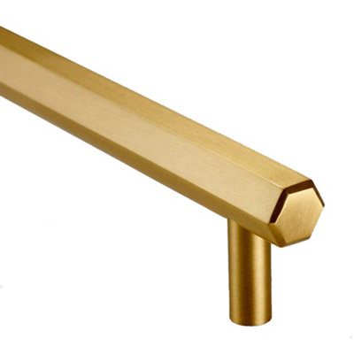 Pushka Home Solid Brass Hexagon Bar Handle 384mm - Brushed Gold Finish