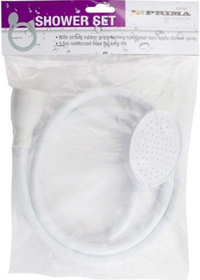 Pvc White Shower Hosepipe Set Traditional Grips Spray Kit 1.5M White