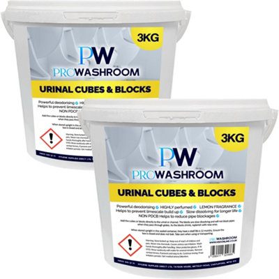 PW PROWASHROOM Urinal Channel Blocks 2x 3KG - Lemon Fragrance - Non PDCB - Slow Dissolving - 30 Day Control