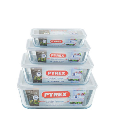 Pyrex Cook & Freeze Set of 4 Rectangular Containers | DIY at B&Q