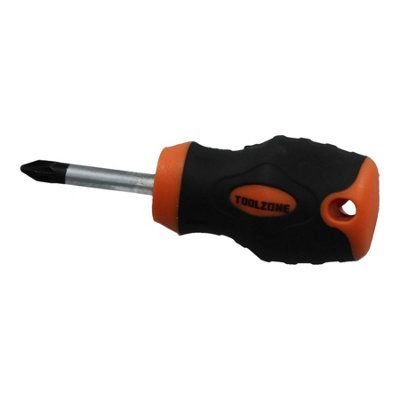 PZ2 x 38mm Pozi Headed Stubby Screwdriver with Magnetic Tip + Rubber Handle