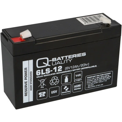 Q-Batteries 6LS-12 6V 12Ah lead-fleece rechargeable battery AGM VRLA with VdS