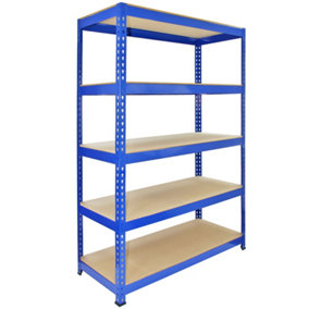 Q-Rax 120 cm Garage Shelving Storage Unit/Racking 5 Tier Bay/Boltless Warehouse Shelves, Blue