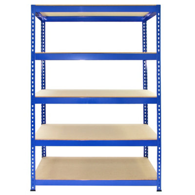 Q-Rax 120 cm Garage Shelving Storage Unit/Racking 5 Tier Bay/Boltless Warehouse Shelves, Blue