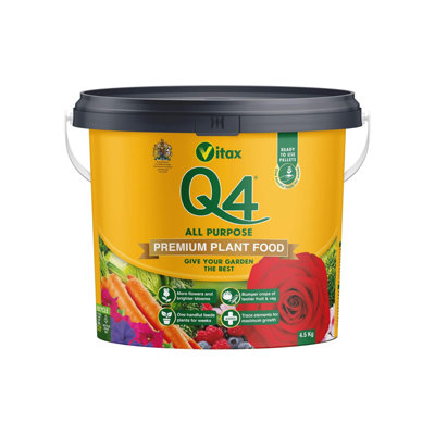 Q4 All Purpose Plant Food, Fertiliser Enriched With Organic Nutrients, More Flowers, Bigger Yields, Slow Release (4.5kg)