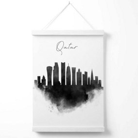 Qatar Watercolour Skyline City Poster with Hanger / 33cm / White