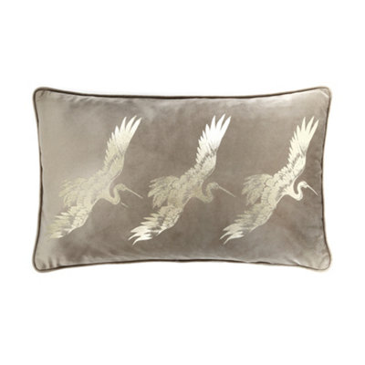 Qing Foil Crane Print Filled Cushion