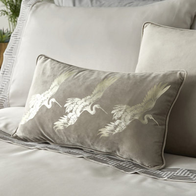 Qing Foil Crane Print Filled Cushion