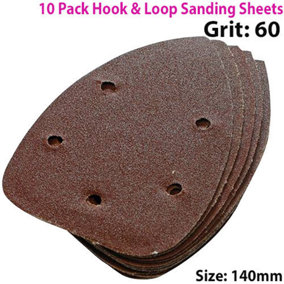 QTY 10 140mm 60 Grit Detail Sander Sheets Triangle Sanding Hook & Loop