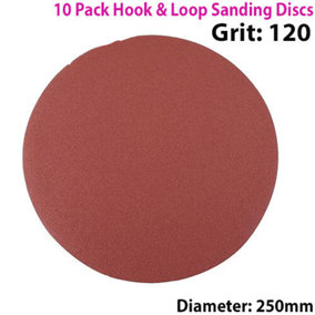 QTY 10 250mm 10 Inch Sanding Discs 120 Grit Orbit Sander Hook & Loop