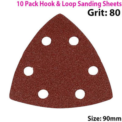 QTY 10 90mm 80 Grit Triangle Sander Sheets Delta Hook & Loop Sanding ...