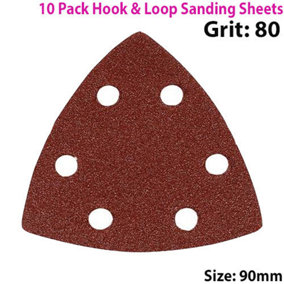 QTY 10 90mm 80 Grit Triangle Sander Sheets Delta Hook & Loop Sanding