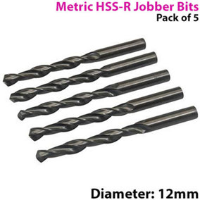 QTY 5 12mm High Speed Steel Jobber Drill Bits 118 degree Cutting Tip Metal & Wood