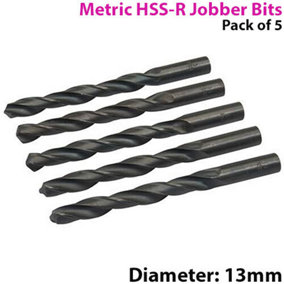 QTY 5 13mm High Speed Steel Jobber Drill Bits 118 degree Cutting Tip Metal & Wood