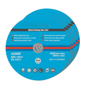 QTY 5 Metal Cutting Discs Flat 230 x 3 x 22.2mm For Angle Grinder
