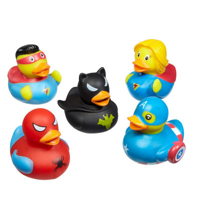 Quackers Set of 5 Super Hero Rubber Bath Ducks for Kids - Fun Bath Toys for Toddlers - Safe and Colourful Bathtub Play Set