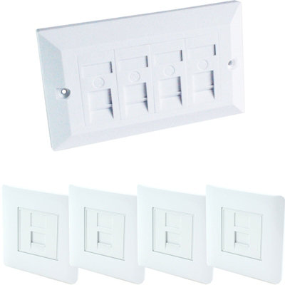 Quad & 4x Single CAT6 Wall Face Plates 4 Port RJ45 Network Data Socket DIY at B&Q