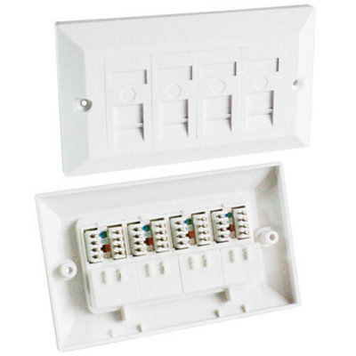 Quad CAT5e Data Wall Outlet Face Plate 4 Port RJ45 Ethernet Network ...