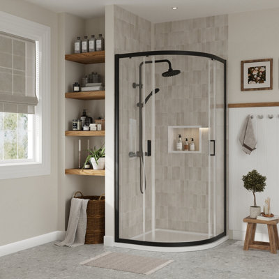 Quadrant 6mm Toughened Safety Glass Shower Enclosure - 900mm x 900mm - Black