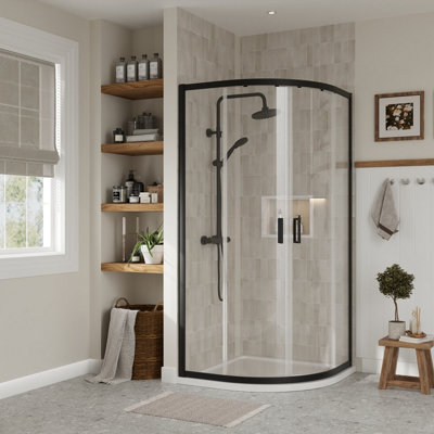 Quadrant 6mm Toughened Safety Glass Shower Enclosure - 900mm x 900mm - Black - 3