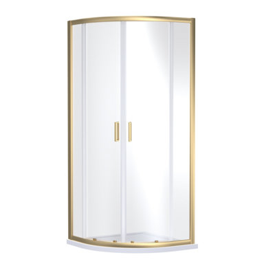 Quadrant 6mm Toughened Safety Glass Shower Enclosure - 900mm x 900mm - Brushed Brass