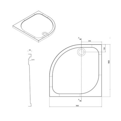 Quadrant Low Profile Anti Slip Shower Tray - 900x900mm
