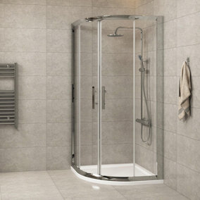 Quadrant Shower Enclosure with Tray 700 x 700mm Double Sliding Doors Walk in Corner Cubicle 6mm Safety Tempered Glass