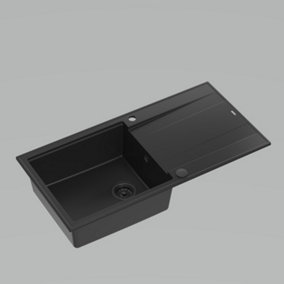 Quadron Evan 146 XL Pure Black kitchen sink, with black waste and overflow