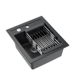 Quadron Johnny 100 kitchen sink with draining basket to fit 45cm cabinet, inset Black GraniteQ material