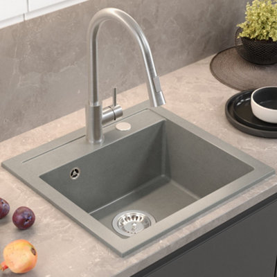 Quadron Johnny 110 kitchen sink bowl, 500mm to fit 50cm cabinet, inset Grey GraniteQ material