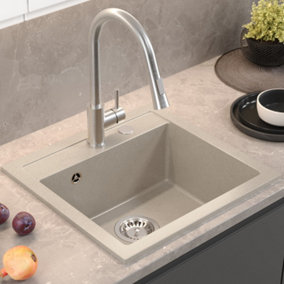 Quadron Johnny 110 kitchen sink bowl, 500mm to fit 50cm cabinet, inset River Sand colour GraniteQ material